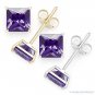 Faux Amethyst Square Princess Cut CZ Crystal Stud Earrings .925 Sterling Silver