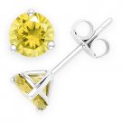 Faux Yellow Topaz Round Cut CZ Crystal Martini Stud Earrings 925 Sterling Silver