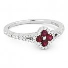 0.59 ct Round Cut Red Ruby & Diamond Pave 18k White Gold Right-Hand Flower Ring