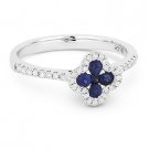 0.47 ct Round Cut Sapphire & Diamond Pave 14k White Gold Right-Hand Flower Ring