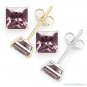 Faux Alexandrite Square Princess Cut CZ Crystal Sterling Silver GP Stud Earrings