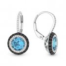 3.89 ct Blue Topaz & Diamond Pave 14k White & Black Gold Leverback Drop Earrings
