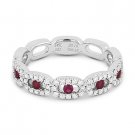 0.42 ct Round Cut Red Ruby & Diamond Pave Right-Hand Ring Band in 18k White Gold 0.42 ct Round Cut Red Ruby & Diamond Pave Right-Hand Ring Band in 18k White Gold