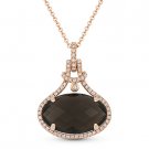5.25ct Checkerboard Oval Smoky Topaz Diamond Halo 14k Rose Gold Necklace Pendant