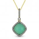 2.25ct Green Agate White Topaz Doublet Diamond 14k Yellow Gold Necklace Pendant 2.25ct Green Agate White Topaz Doublet Diamond 14k Yellow Gold Necklace Pendant