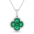 1.62 ct Emerald & Diamond Flower Pendant in 18k White Gold w/ 14k Chain Necklace 1.62 ct Emerald & Diamond Flower Pendant in 18k White Gold w/ 14k Chain Necklace