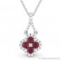 0.41 ct Round Cut Ruby & Diamond 14k White Gold Flower Pendant & Chain Necklace