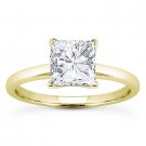 Square Brilliant Cut Moissanite 14k Yellow Gold 4Prong Solitaire Engagement Ring