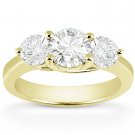 Round Cut Moissanite 14k Yellow Gold Three-Stone Trellis Setting Engagement Ring