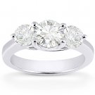 Round Cut Moissanite 14k White Gold Three-Stone Trellis Setting Engagement Ring