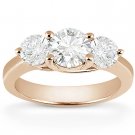 Round Cut Moissanite 14k Rose Gold Three-Stone Trellis Setting Engagement Ring
