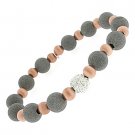 .925 Italy Sterling Silver Matte-Finish Bead & CZ Crystal Ball Stretch Bracelet .925 Italy Sterling Silver Matte-Finish Bead & CZ Crystal Ball Stretch Bracelet
