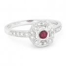 0.28 ct Round Cut Red Ruby & Diamond Pave 14k White Gold Right-Hand Flower Ring 0.28 ct Round Cut Red Ruby & Diamond Pave 14k White Gold Right-Hand Flower Ring