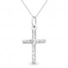 Textured Latin Cross Christian Charm Sterling Silver w/ Rhodium Necklace Pendant Textured Latin Cross Christian Charm Sterling Silver w/ Rhodium Necklace Pendant