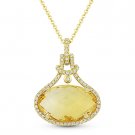 5.65ct Checkerboard Citrine Diamond 14k Yellow Gold Halo Pendant Chain Necklace 5.65ct Checkerboard Citrine Diamond 14k Yellow Gold Halo Pendant Chain Necklace