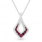 0.53ct Red Ruby Gem & Diamond Pave 14k White Gold Drop Pendant & Chain Necklace