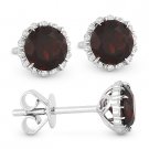 1.26 ct Round Cut Garnet & Diamond Halo Stud Fashion Earrings in 14k White Gold