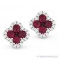 0.57 ct Round Princess Cut Ruby Diamond Pave 14k White Gold Flower Stud Earrings
