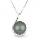 10mm Black Freshwater Pearl & 0.10ct Diamond Necklace Pendant in 14k White Gold 10mm Black Freshwater Pearl & 0.10ct Diamond Necklace Pendant in 14k White Gold