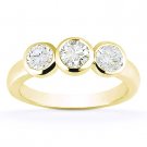 Round Cut Moissanite 14k Yellow Gold 3 Three-Stone Bezel Setting Engagement Ring