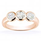 Round Cut Moissanite 14k Rose Gold 3 Three-Stone Bezel Setting Engagement Ring