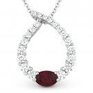 1.42ct Red Ruby Diamond Water Drop Charm 18k White Gold Journey Necklace Pendant