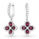 1.92ct Red Ruby & Diamond Pave Dangling / Drop Flower Earrings in 18k White Gold 1.92ct Red Ruby & Diamond Pave Dangling / Drop Flower Earrings in 18k White Gold