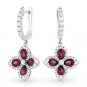 1.92ct Red Ruby & Diamond Pave Dangling / Drop Flower Earrings in 18k White Gold