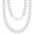 Italy 925 Sterling Silver 7.1mm DCut Pave Curb Cuban Link Italian Chain Necklace