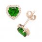 Green Heart-Shape CZ Crystal Halo Faux Emerald 925 Sterling Silver Stud Earrings