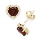 Red Heart-Shape Faux Garnet CZ Crystal Halo .925 Sterling Silver Stud Earrings Red Heart-Shape Faux Garnet CZ Crystal Halo .925 Sterling Silver Stud Earrings
