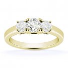 Round Cut Moissanite 14k Yellow Gold Three-Stone Basket Engagement Promise Ring Round Cut Moissanite 14k Yellow Gold Three-Stone Basket Engagement Promise Ring