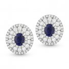 2.05ct Oval Sapphire & Round Cut Diamond Pave Stud Earrings in 14k White Gold