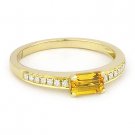 0.59 ct Baguette Cut Citrine Gemstone Round Diamond 14k Yellow Gold Promise Ring