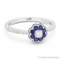 0.44 ct Round Cut Sapphire & Diamond Pave 18k White Gold Right-Hand Flower Ring
