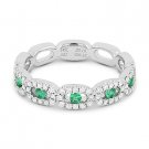 0.42 ct Round Cut Emerald & Diamond Pave Right-Hand Ring Band in 18k White Gold 0.42 ct Round Cut Emerald & Diamond Pave Right-Hand Ring Band in 18k White Gold