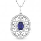 1.33ct Oval Cut Blue Lab Sapphire & Diamond 14k White Gold Antique-Style Pendant 1.33ct Oval Cut Blue Lab Sapphire & Diamond 14k White Gold Antique-Style Pendant