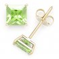 Faux Peridot Square Princess Cut CZ Crystal Stud Earrings in 925 Sterling Silver