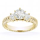 Round Cut Moissanite 14k Yellow Gold 3 Three-Stone Antique Style Engagement Ring