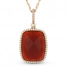 8.89ct Cushion Cut Red Agate & Diamond Halo 14k Rose Gold Pendant Chain Necklace 8.89ct Cushion Cut Red Agate & Diamond Halo 14k Rose Gold Pendant Chain Necklace
