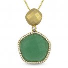 8.41 ct Green Aventurine & Diamond Pave 14k Yellow Gold Pendant & Chain Necklace 8.41 ct Green Aventurine & Diamond Pave 14k Yellow Gold Pendant & Chain Necklace