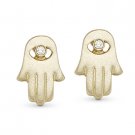 Hamsa Hand of God Fatima Evil Eye Jewish Judaica Charm Kabbalah CZ Stud Earrings