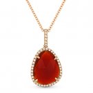 2.97 ct Red Agate & Diamond Pave Halo Pendant & Chain Necklace in 14k Rose Gold 2.97 ct Red Agate & Diamond Pave Halo Pendant & Chain Necklace in 14k Rose Gold
