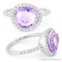 2.66 ct Fancy Amethyst Gem Round Cut Diamond Halo Right-Hand Ring 14k White Gold