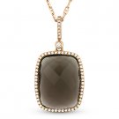 9.22ct Cushion Cut Smoky Topaz Diamond Halo 14k Rose Gold Pendant Chain Necklace
