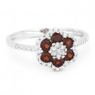 0.70 ct Round Cut Garnet & Diamond Pave Right-Hand Flower Ring in 14k White Gold 0.70 ct Round Cut Garnet & Diamond Pave Right-Hand Flower Ring in 14k White Gold