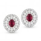 1.85 ct Oval Red Ruby & Round Cut Diamond Pave Stud Earrings in 14k White Gold