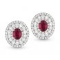 1.85 ct Oval Red Ruby & Round Cut Diamond Pave Stud Earrings in 14k White Gold