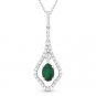 0.65ct Emerald & Diamond Pave Drop 18k White Gold Pendant & 14k Chain Necklace