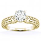 Round Cut Moissanite Antique-Style Solitaire Engagement Ring in 14k Yellow Gold Round Cut Moissanite Antique-Style Solitaire Engagement Ring in 14k Yellow Gold